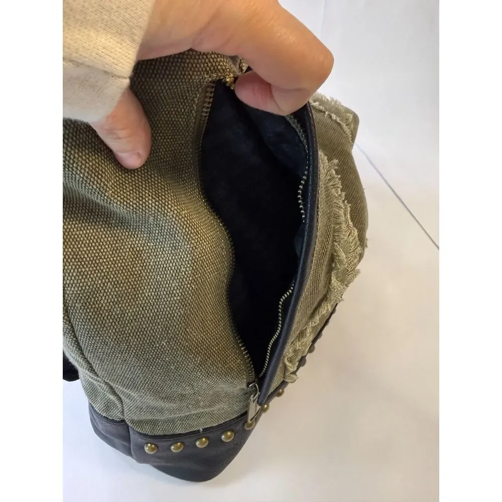 Steve Madden Bgraddy Olive Green Canvas Slouchy Utility Hobo Bag